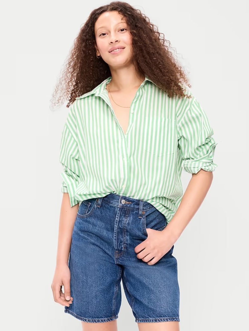 Old Navy Green Stripe Oversized Button-Down Boyfriend Shirt!